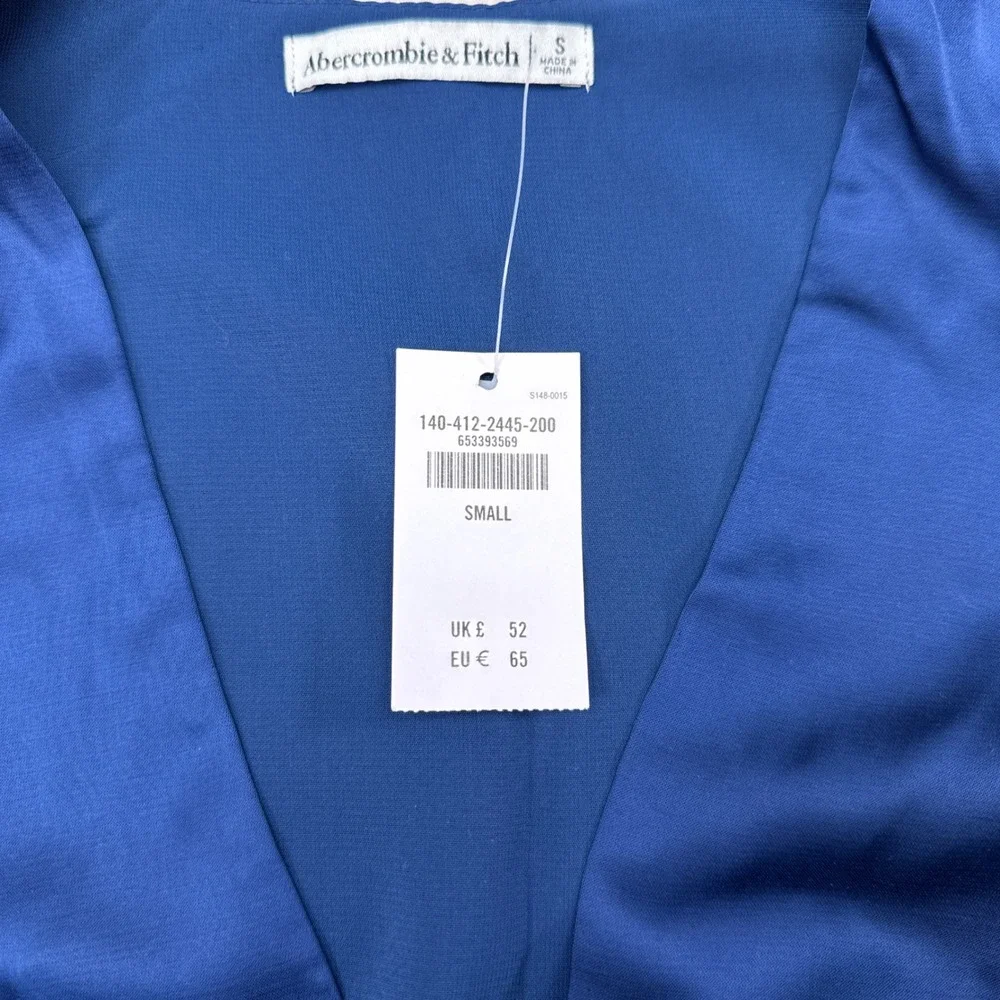 Abercrombie & Fitch Satin Puff Sleeve Top Womens Size Small Blue Party NEW